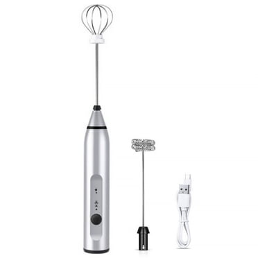 Electric Milk Frother Rechargeable Egg Beater 3 Speed Foam Maker Handheld Whisk Drinks Mixer, Silver