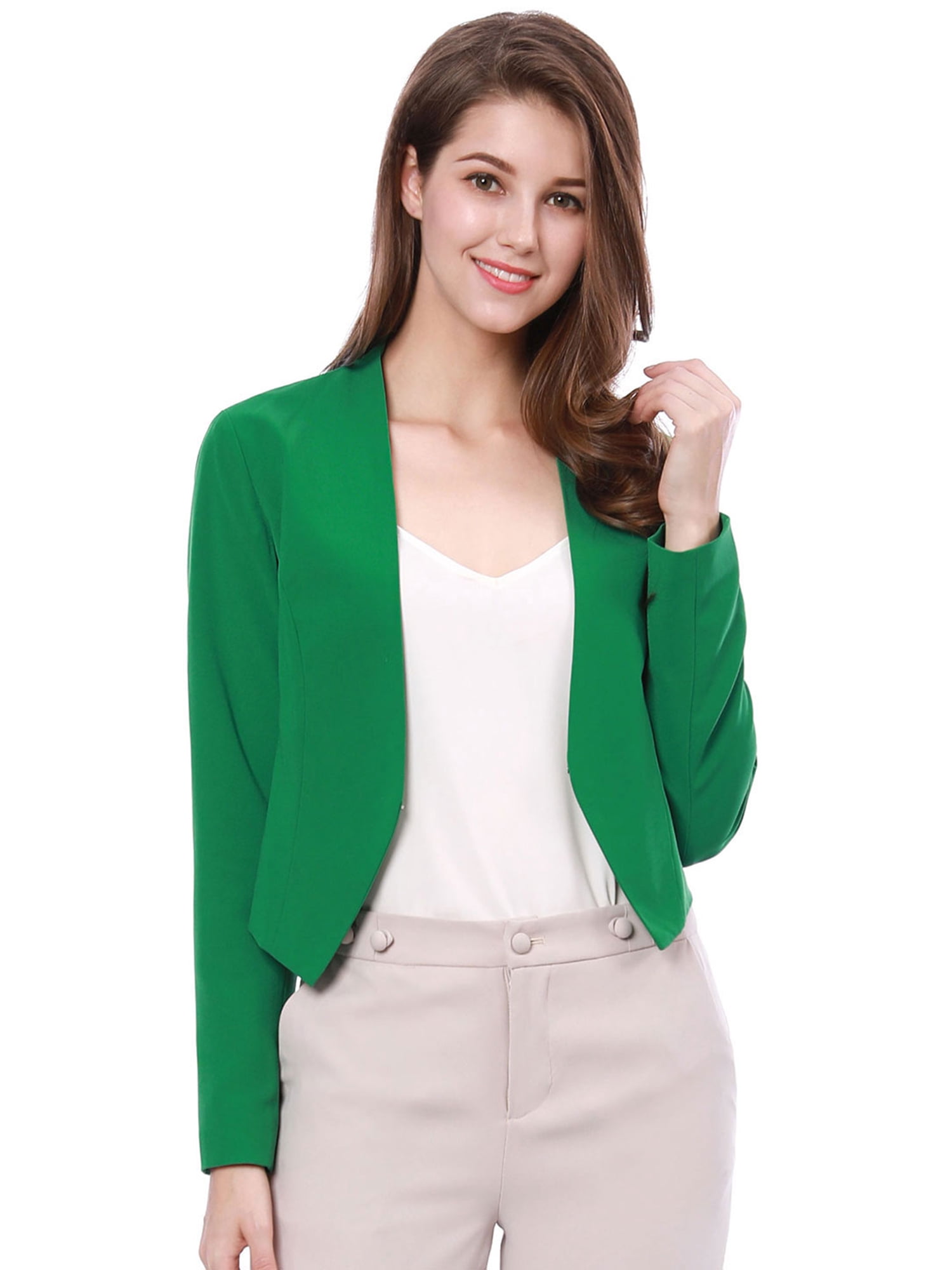 INSPIRE CHIC Veste Blazer Courte Sans Col pour Femme, de Travail/bureau/affaires Décontracté