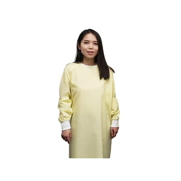 Isolation Gowns Multi-Use with Knit Cuffs Twill Fabric 4.2oz 65/35 Poly Cotton Color YELLOW 3's/ Pack