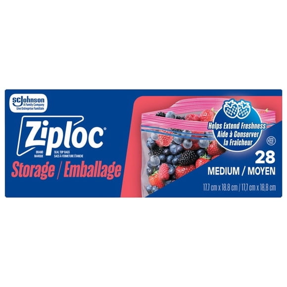 Ziploc® Storage Bags with Stay Open Technology, Medium, 28 Bags