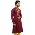 thumbnail image 4 of Atasi Chemise Tunique Décontractée pour Homme en Coton Long à Col Mandarin Bordeaux - Grand, 4 of 7
