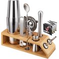 thumbnail image 1 of Zootealy 10pcs Bar Cocktail Set Drink Making Shaker Kit Stainless Mixer Making Gift with Bamboo Rack, 1 of 6
