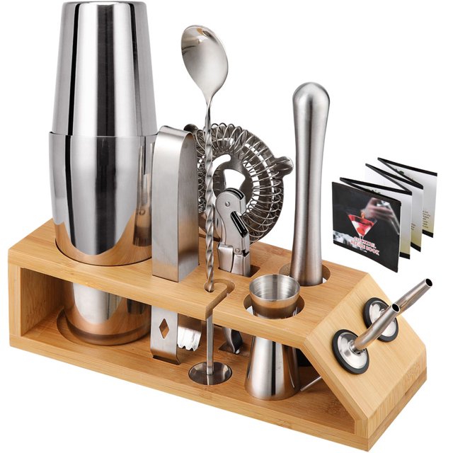 Zootealy 10pcs Bar Cocktail Set Drink Making Shaker Kit Stainless Mixer Making Gift with Bamboo Rack