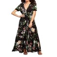 thumbnail image 1 of Flower Print V-Neck Short/ Half Sleeve Bohemian Dress One-Piece, 1 of 4