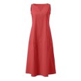 thumbnail image 4 of Ohufall Robe Femme en Coton et Lin à Col en V Sans Manches Décontractée Robe Débardeur Unie Confortable avec Poches Robe Midi d'Été Chic, 4 of 5