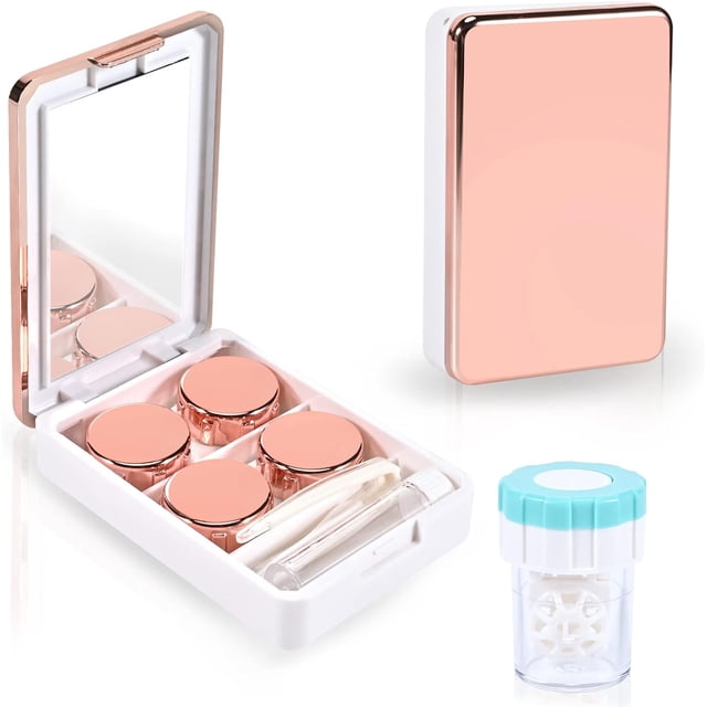 Vordrassil MC2 Contact Lens Case with Manual Contact Lens Cleaner Machine, Portable Contact Box with Mirror Tweezers Remover Tool Solution Bottle for Daily Outdoor Travel. (Rose)