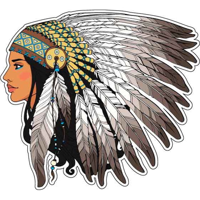 5" Native American Tribal Woman Headdress Indigenous Vinyl Sticker