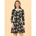 thumbnail image 3 of INSPIRE CHIC Robe Trapèze pour Femme à Col Peter Pan, Manches Longues, au-Dessus du Genou, S Noir-Floral, 3 of 5