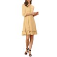 thumbnail image 2 of INSPIRE CHIC Women's Layered Ruffle Hem 3/4 Sleeves Smocked Chiffon A-Line Dress L Khaki, 2 of 8