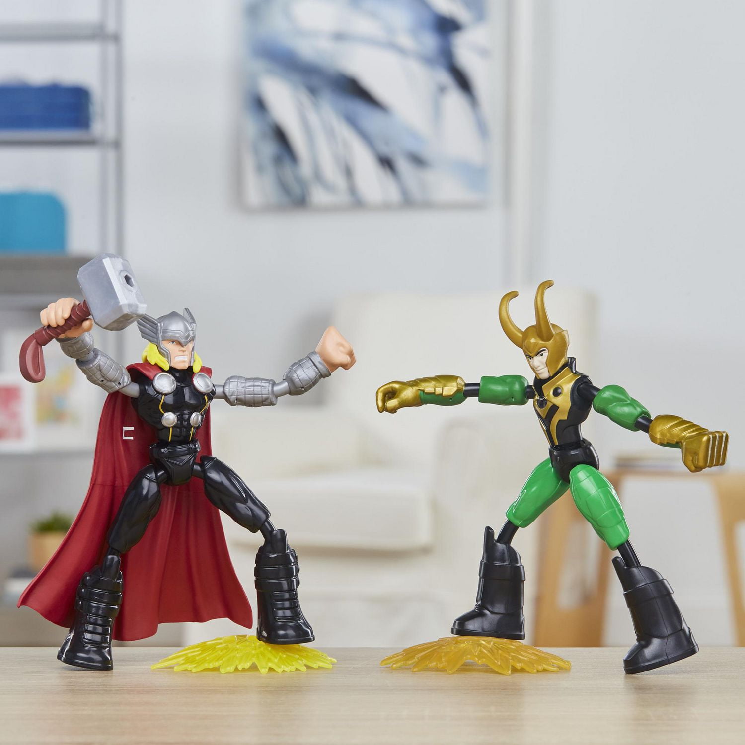 Marvel Avengers Bend and Flex, figurines flexibles Thor Vs. Loki de 15 cm, inclut 2 accessoires, à partir de 4 ans