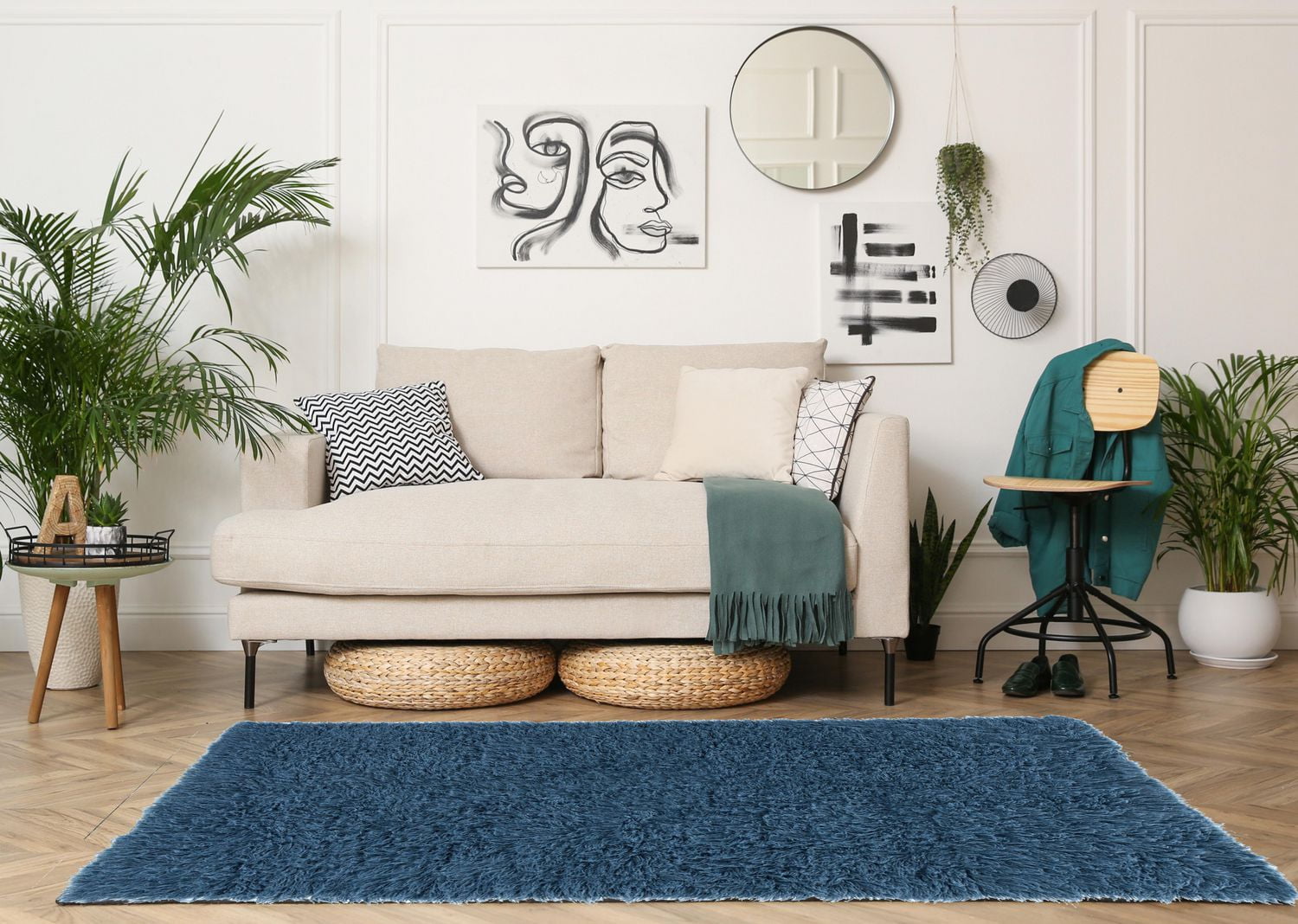 New Flokati 1400gr 2'4" x 4'8" Accent Rug, Denim Blue