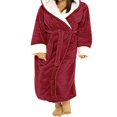 thumbnail image 1 of Peignoir Femme en Flanelle Chaud Long Robe Taille Lacée avec Poche pour Automne Hiver, 1 of 3