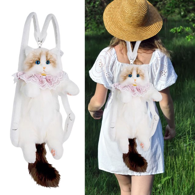 Binwennn Poupées Instantanées Chat Ragdoll Réaliste Sac à Dos Portefeuille pour Femmes Sac Fait Main en Forme Mignonne et Sac à Dos Animal Mignon