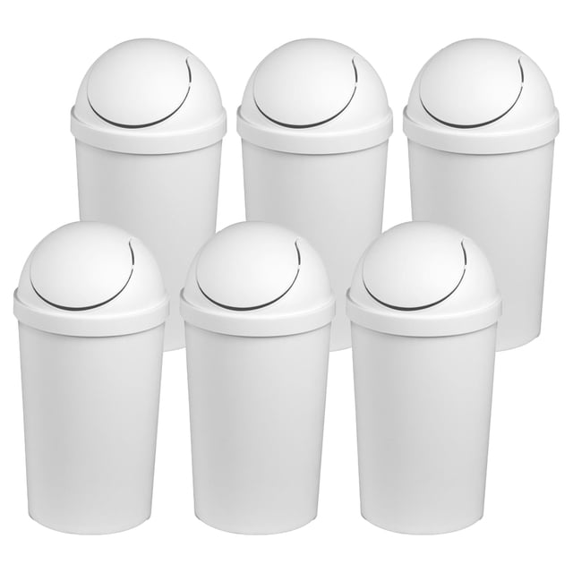 Sterilite 10838006 Corbeille à Déchets en Plastique Ronde à Couvercle Basculant de 3 Gallons, Blanche (Lot de 6)