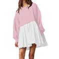 thumbnail image 1 of Womens Oversized Sweatshirt Dress Long Flowy Patchwork Pullover Tops Cute Drop Shoulder Sweatshirts Fall Long Sleeve Mini Dress Teen Girls Crewneck Solid Tunic Pleated Loose Clothing Beig, 1 of 5