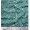 thumbnail image 1 of Soimoi Blue Rayon Fabric Branch,Dot & American Robin Bird Print Sewing Fabric BTY 56 Inch Wide, 1 of 5