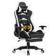 thumbnail image 1 of Costway Chaise de Jeu de Massage Inclinable Pivotante de Course Chaise de Bureau avec Repose-Pieds Blanc, 1 of 10