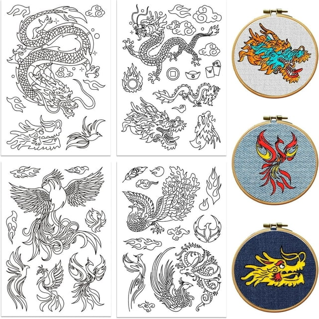 HLONK 4 Sheets 16Pcs Wedding Dress Water Soluble Hand Sewing Stabilizers for Fabric 11.6x8.2 Inch Embroidery Stitch Practice Embroidery Patterns Transfers for Embroidery Beginners Lovers