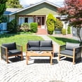 thumbnail image 1 of Costway 4 PCS Acacia Wood Patio Conversation Set w/Cushions for Garden Grey, 1 of 8