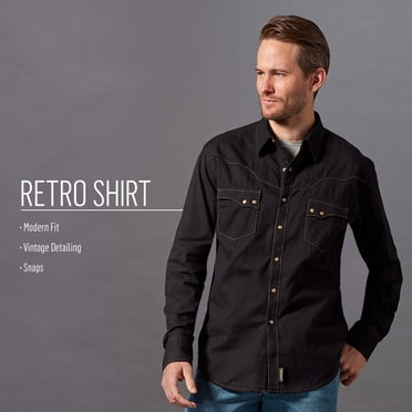 Wrangler Chemise Rétro à Boutons-Pression à Manches Longues à Deux Poches pour Hommes Grande Taille