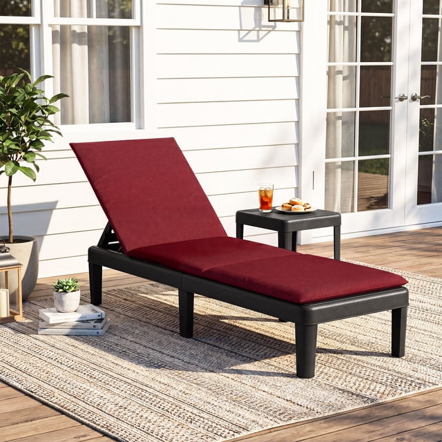 Costway Patio Lounge Chair Recliner Chair with 3-Position Adjustable Backrest & Cushion Red