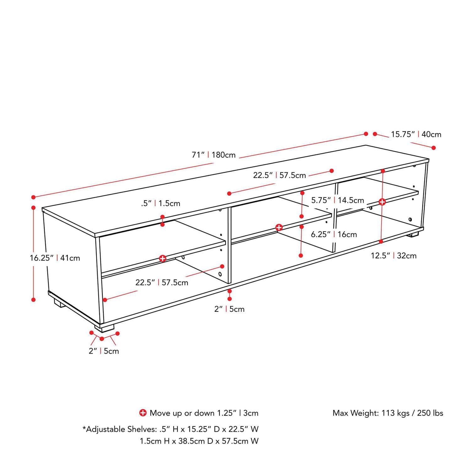 CorLiving Hollywood Modern TV Stand with Open Adjustable Shelves for Most TVs up to 85 inch