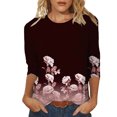 thumbnail image 1 of Pompotops Mode Femme T-shirt Imprimé Mi-Longueur Manches 3/4 Blouse Col Rond Hauts Décontractés Liquidation, 1 of 4