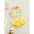 thumbnail image 3 of Xingqing Valentines Days Summer Baby Girls Romper Heart Print Ruffle Sleeve Backless Jumpsuit Headband Set Yellow 3-6 Months, 3 of 8
