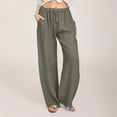 thumbnail image 2 of VEKDONE Women's Cotton Linen Long Pants Summer High Waisted Drawstring Straight Trousers Solid Color Loose Fit Wide Leg Pants with Pockets Lounge Pant Prime Day Deals, 2 of 5