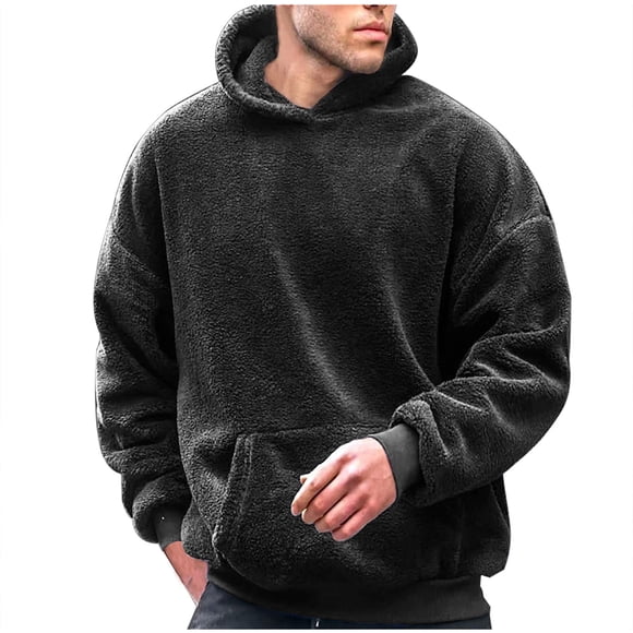 Yuyuzo Hoodies for Men Plus Size Fleece Sherpa Sweatshirts Winter Warm Solid Color Outwear Fuzzy Pullover