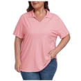 thumbnail image 1 of Timegard Hauts pour Femmes Grande Taille Col à Revers Col en V Manches Courtes T-Shirts Basiques Confortables Hauts Décontractés Amples, 1 of 8
