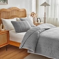 thumbnail image 2 of Danhjin Polyester Bedding Double Sided Washed Quilted Bed Cover 3 Pcs Set Solid Colo Pillowcase20x26in Comforter Set, 2 of 6