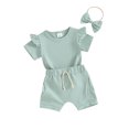 thumbnail image 1 of Honganda 0-3Y Toddler Girls Summer Shorts Sets Short Sleeve Ruffle Tops Shorts Headband Sets, 1 of 9