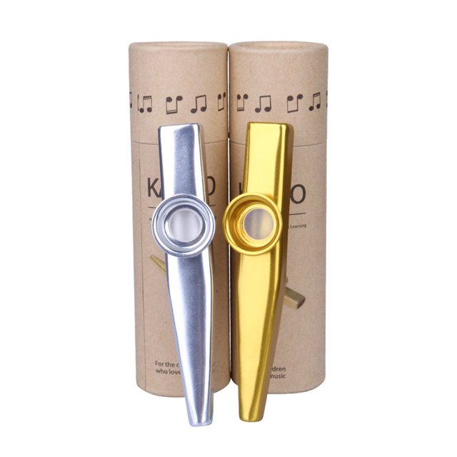 JUNWELL 2pcs Metal Kazoos Kazoos for Adults Kazoos Professional Guitar Cazoos Musical Instruments Perfect for Party Guitar Ukulele Violin Keyboard Piano Golden& Silver