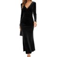 thumbnail image 1 of relayinert Robe Moulante à Manches Longues en Polyester à la Mode et Polyvalente Robe de Soirée à Large Application Col en V Noir TG, 1 of 6