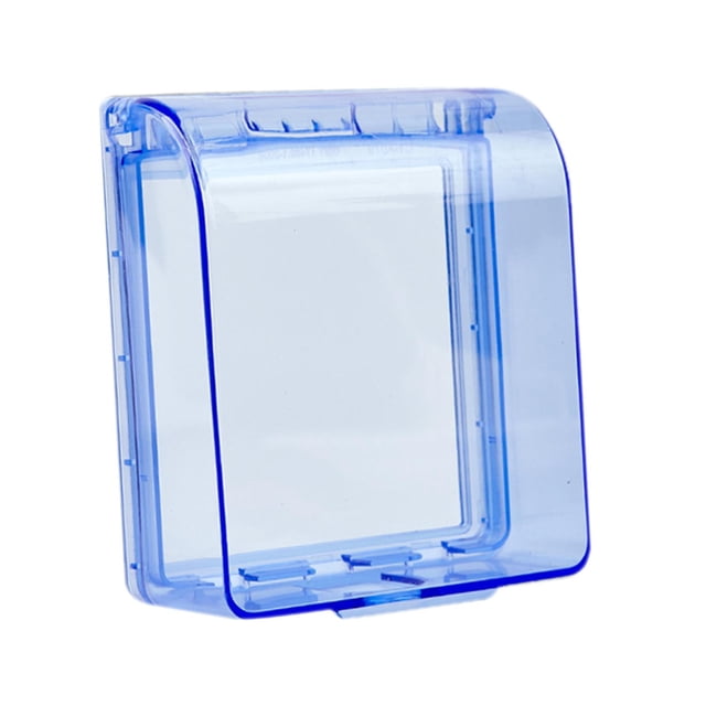 Electric Plug Waterproof Cover Electric Plug Case Protector for Indoor Hotel Blue. Designed for baby proofing and outlet safety, this cover is made of high-quality PC material, offering waterproof and dustproof protection. It features a compact design with a 90-degree large angle switch for easy use, suitable for bathrooms, kitchens, offices, and outdoor spaces. Dimensions: 12.5cm x 10.7cm x 4.5cm external, 9.2cm x 8.8cm internal.