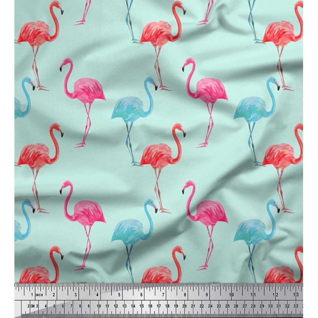 Soimoi Polyester Crepe Fabric Flamingo Bird Print Sewing Fabric Yard 42 Inch Wide