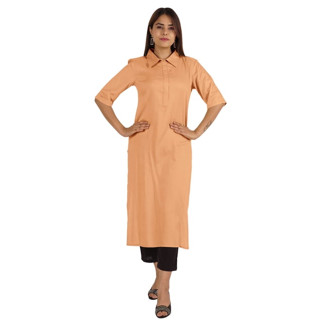 Moomaya Solid Rayon Kurta For Women bell Sleeve Drawstring Neck Long Ethnic Kurti