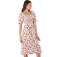 thumbnail image 1 of INSPIRE CHIC Robe pour Femme Smockée à Fleurs à Encolure Carrée Manches Courtes Bouffantes Printemps Été Robes Midi Beige TG, 1 of 1