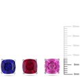 thumbnail image 3 of Tangelo Created Ruby and Created Blue and Pink Sapphire Sterling Silver 3-Piece Stud Earrings Set, 3 of 4
