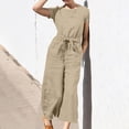 thumbnail image 2 of Yuyuzo Women Cotton Linen Jumpsuits Summer One-Piece Outfits Short Sleeve Wide Leg Long Pants Rompers, 2 of 7