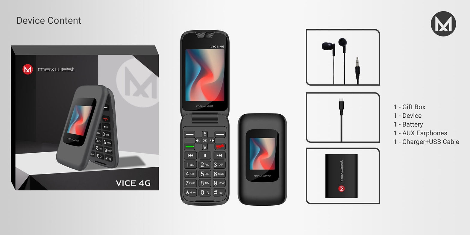 MaxWest Vice 4G LTE Flip Unlocked Brand New Black