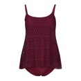 thumbnail image 4 of UPPADA Womens Two Piece Tankini Set Solid Spaghetti Straps Swimsuits with Brief Tummy Control Modest Bathing Suits Full Coverage 2 Piece Beachwear Womens Tankini with Skirt Wine,M, 4 of 9