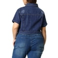 thumbnail image 3 of Agnes Orinda Women's Plus Size School College Denim Jacket Short Sleeves Button Down Cropped Jean Jackets L Blue, 3 of 8