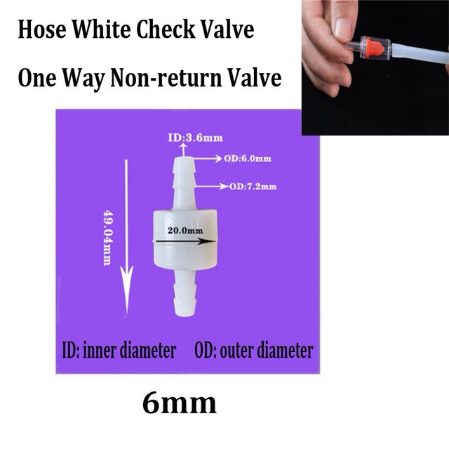 MYG 4mm 6mm 8mm 10mm 12mm Hose ID Plastic White Check Valve Way Non-return Valve