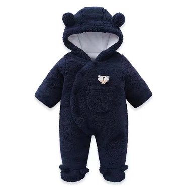 Baby Winter Bodysuit Winter New Baby Placket and Velvet Jumpsuit for Baby Outdoor Climbing Clothes New Casual Winter Jumpsuits Navy 9-12 Months