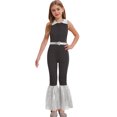 thumbnail image 1 of Hansber Combinaisons de Danse Disco Sans Manches à Sequins pour Filles Enfants Col Rabattu Fermeture Éclair Noir&Argent 12, 1 of 5