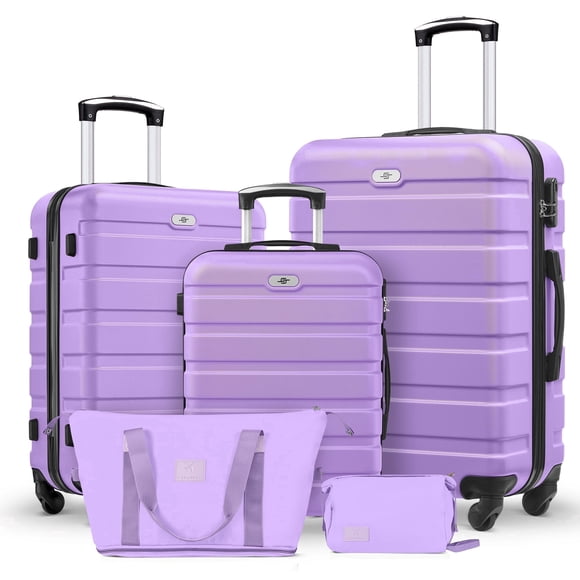 Gowill 5 Piece Luggage Sets,20/24/28 inch Hardside Lightweight ABS Suitcase With Expandable Duffle Bag (Purple)