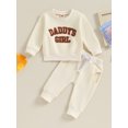 thumbnail image 2 of Faithtur Baby Girl 2Pcs Fall Outfits Fuzzy Letter Embroidery Long Sleeve Sweatshirt + Pants Set Toddler Spring Clothes, 2 of 9
