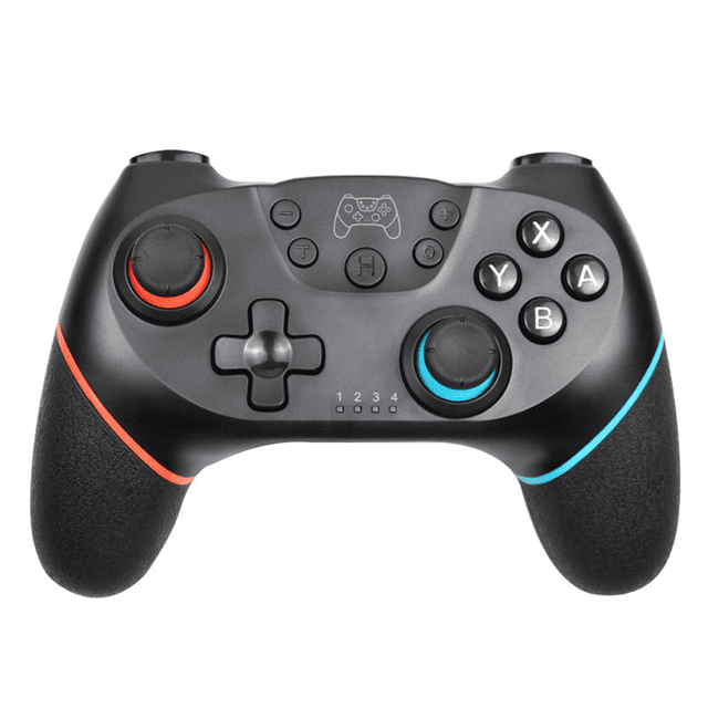 YUNDAP Manette Sans Fil Switch Pro Télécommande Switch Manette de Jeu Joystick avec accents Rouges et Bleus. Comprend des Bâtons Analogiques Doubles, une Conception Ergonomique et une Connectivité Bluetooth pour Nintendo Switch. Comprend des Fonctions d'Axe Gyroscopique et de vibration à Double Moteur pour un Jeu Immersif.
